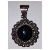 Vintage Oval Blue Stone With Bead Border Pendant!