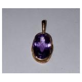 Large Facetted Amethyst Pendant Set in Gold Tone Bezel