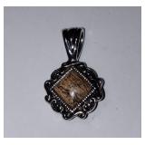 Sterling Silver Semi-Precious Reversible Square Amulet Pendant