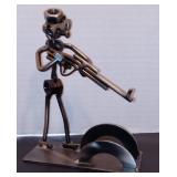 Vintage Nuts & Bolts Welded Man w/Rifle Metal Art Steampunk Card Holder