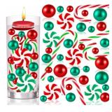 120 Pcs Christmas Vase Filler, Green Red Candy Cane Pearl Beads, Faux Pearls for Vase Home Table Par