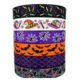Halloween Bats Spiders Web Multicolor Printed 1 Inch Grosgrain Ribbon - 6 Yards (6 X 1 Yards)/Roll,