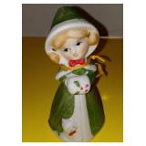 Vintage Jasco 5" 1978 Porcelain Bisque Holiday Belle Doll Bell Green Christmas