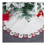 Christmas Tree Skirt 36 inches, White Faux Fur Xmas Tree Skirt with Green Leaf and Jingle Bells for 