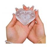 Selenite Heart Etched Lotus Flower - Experience Love, Unique Gift Idea, Decoration