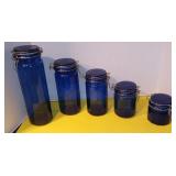 5 Piece Cobalt Blue Ribbed Glass Food Storage Holders