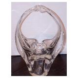 Vintage Art Glass Hand Blown Clear Glass Basket Vase Open Handle