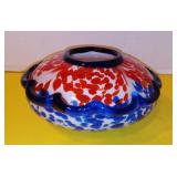 6" Vintage Abstract Rose Bowl Sommerso Blue Red Encased Art Glass Planter