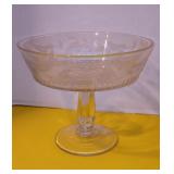 Vintage Etched Glass Candy Bon Bon Dish Pedestal Floral Tulip