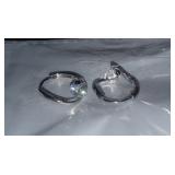 Silver Tone Hoop Earrings with Clear Stone