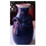 Large Vintage Cobalt Blue Glazed Pottery Vase