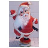 Vintage Flocked Velvet Dancing Santa Figure on Stand, 14", MADE IN JAPAN