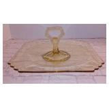 Beautiful Vintage Yellow Depression Glass Tidbit/Sandwich Tray