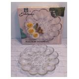 10" Anchor Hocking Fairfield Pressed Glass Starburst Deviled Egg Serving Plate Tray