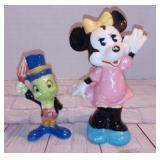 Lot of Vintage Walt Disney Porcelain Figurines-Jiminy Cricket & Minnie Mouse (JAPAN)