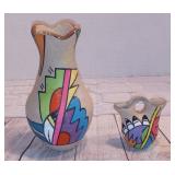 Vintage Lot of 2(TWO) Colorful South Western Pottery Vases