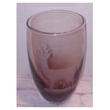 Vintage Caithness Vase Purple Crystal Etched Signed Roe Deer Stag 7" Scotland