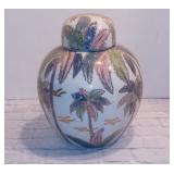 Vintage Porcelain Asian Vase with Dome Lid Floral Motif