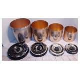 Next Item - 147 Vintage Retro Four Piece Set West Bend Aluminum Silver/Rose Colored Canister