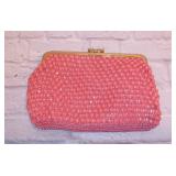 Vintage Pink Beaded, Clasp Clutch Purse