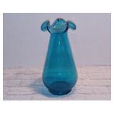 Hand Blown Ruffled Glass Vase, 8"H