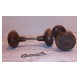 Lot of 2 Vintage Metal Door Knobs with Skeleton Key