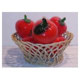 Lot of 6 Ornate Glass Apples with Bowl