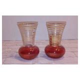 Set of 2(TWO) Vintage Ruby Flash Glasses Cranberry Bud Vase w/Gold