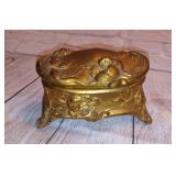 Vintage Art Nouveaux Metal Gold Tone Jewelry/Trinket Dresser Box