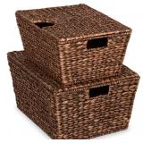 Set of 2 XL Woven Water Hyacinth Storage Baskets- NEW!