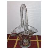 Vintage Tiffin Ruffled Edge Tall Handle Clear Glass Basket