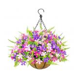 Faux Hanging Plants Flowers Basket Hyacinth & Boston Ferns for Outdoor Outside Spring Summer Decorat