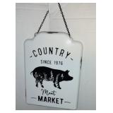 Country Meat Market Pig Metal Hanging Sign-Distressed 12" x 9"