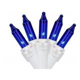 Vintage 35-Count Blue Mini Christmas Light Set, 7ft White Wire