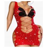 Womens Fishnet Lingerie Mesh Chemise Babydoll Bodysuit Lace Smock Lingerie for Women, Onesize