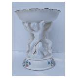 Vintage Porcelain Floral Cherub Pedestal Bowl 