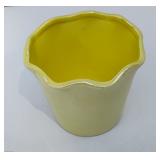 Vintage Yellow Lustre Vase Planter Ruffle Edge Stoneware Pottery
