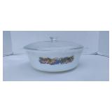 Vintage Vintage Fruit Harvest Design, 3 Quart Covered Casserole, Baking Dish, Anchor Hocking, Fire K