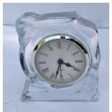 Small Heavy Glass Table Clock Quartz Movement Frosted Flowers 4.5"