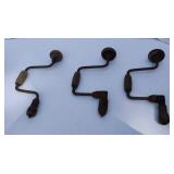 Three Antique Crank Brace Bit Hand Ratchet Drills W/Wood Handle & Knob Vintage Tool