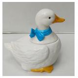 Vintage Ceramic White Duck/Blue Bow Cookie Jar