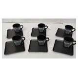 Set of 6 World Market Black Speckled Demitasse Espresso Cup Saucer Set