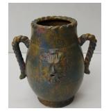 Vintage Face Art Pottery Two Handle Vase