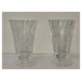 Set of 2 (TWO) Vintage Floral Etched Glass Vases