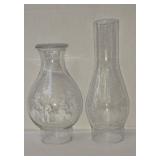 Lot of 2(TWO) Vintage Glass Etched Hurricane Shades/Oil Lamp Chimneys