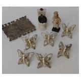 Lot of 9 Minature Vintage Pieces, Trivet, Butterfly Napkin Rings & More