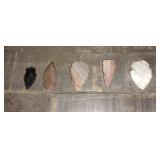 Lot of 5 Vintage/Antique native American Arrow Heads