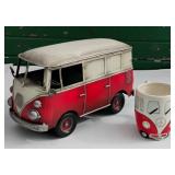 Red Hippie Bus, Custom Retro Gifts, Engraved VW Bus Model Car, Vintage Hand Made Metal Camper Van & 
