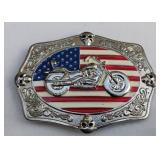 MASOP Motorcycle Skull Decoration American Flag Belt Buckle Antique Vintage