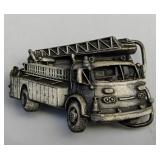 Vintage Fire Truck Belt Buckle 1978 Bergamot Brass G-38 Firefighter metal pewter